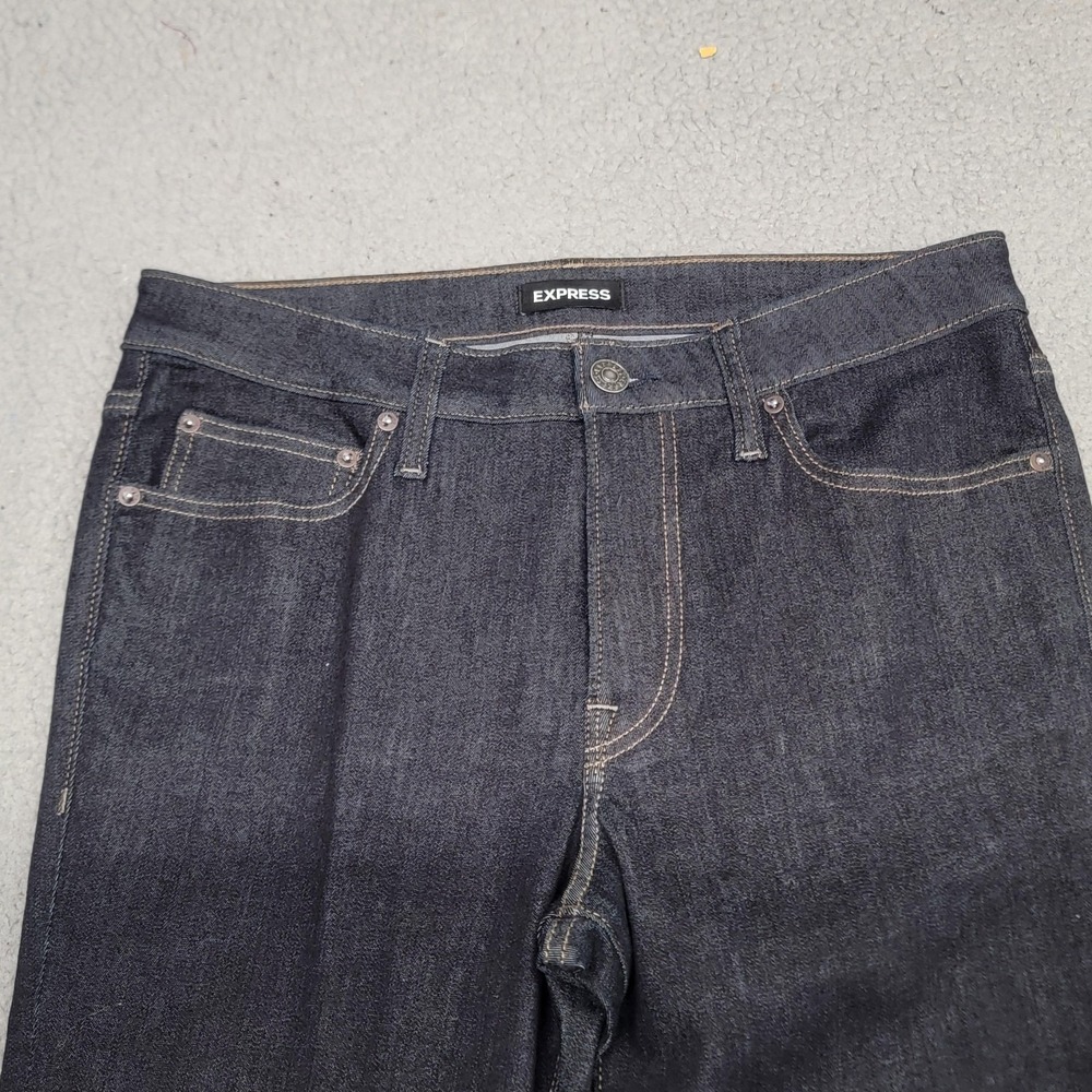 Express Jeans Mens 32x32 (Measured) Blue Relaxed Dark Wash Hyper Stretch Denim - Picture 2 of 10